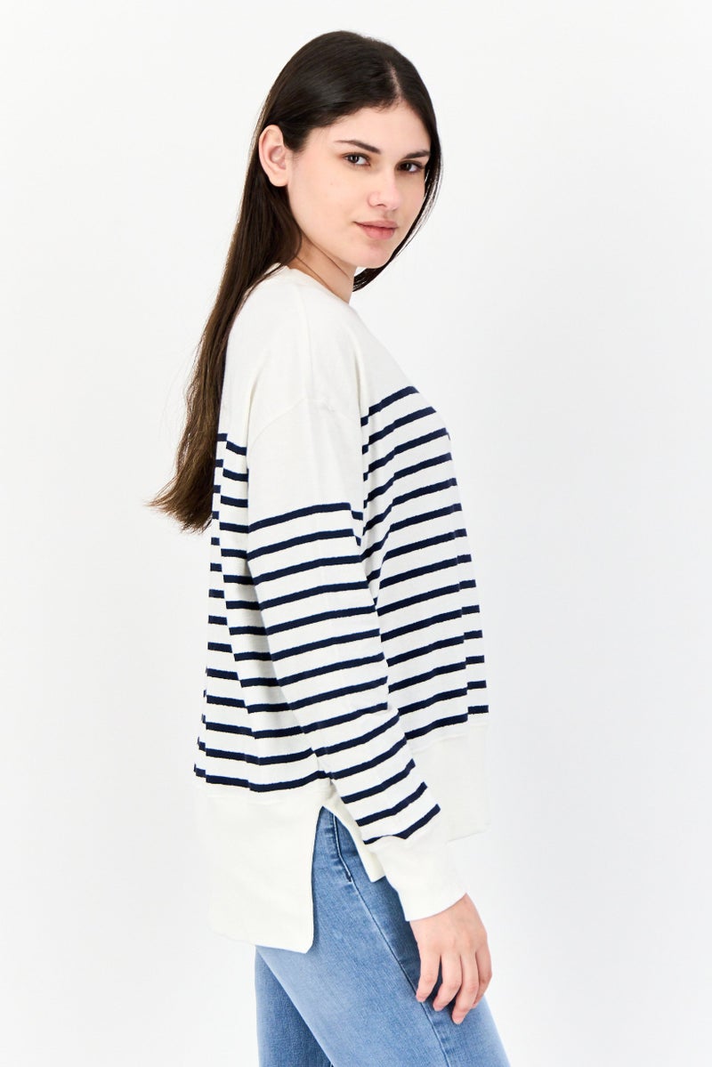 ESPRIT سويت شيرت نسائي بأكمام طويلة وياقة دائرية، مخطط، متعدد الألوان - Image 2